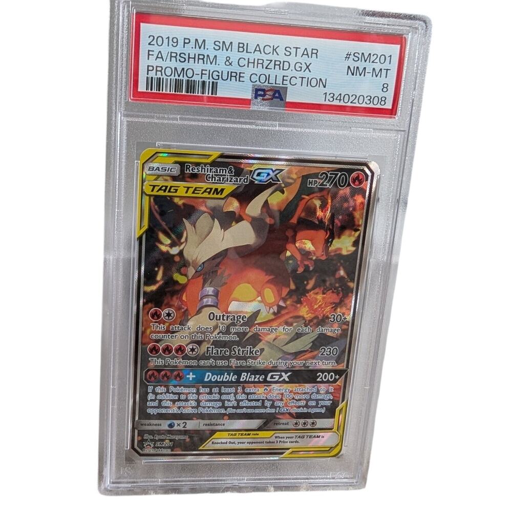 Pokémon Reshiram & Charizard GX SM201 Black Star Promo Holo PSA 8